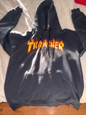 Thrasher Black Hoodie with Flame Logo